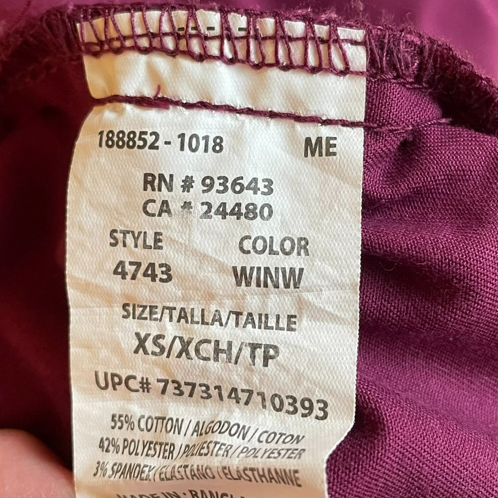 Core Stretch by Cherokee Workwear Men’s V-Neck Solid Scrub Top Sz XS Wine 4743 - Picture 5 of 11